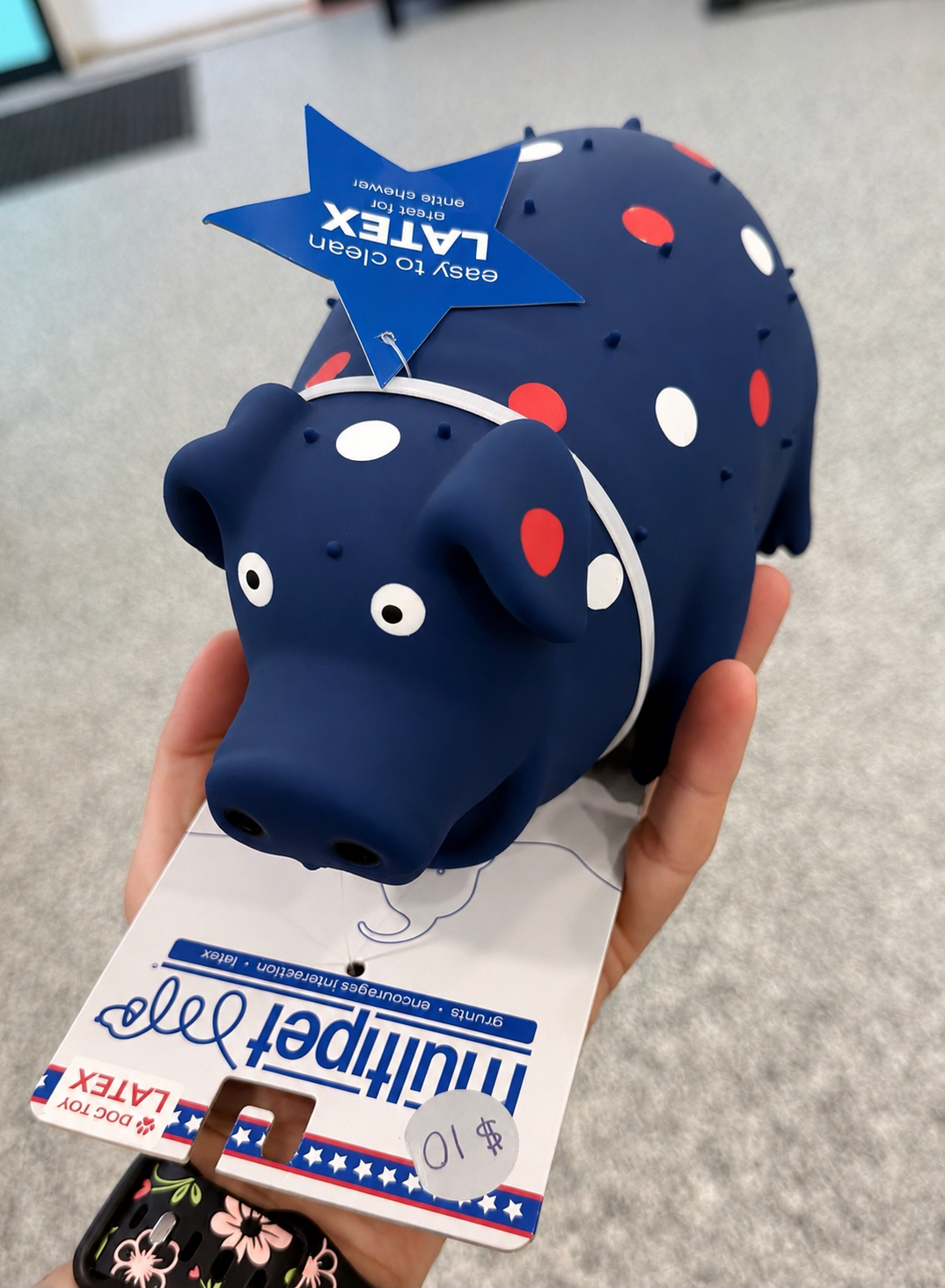 Multipet Red white & Blue Latex squeaky pig