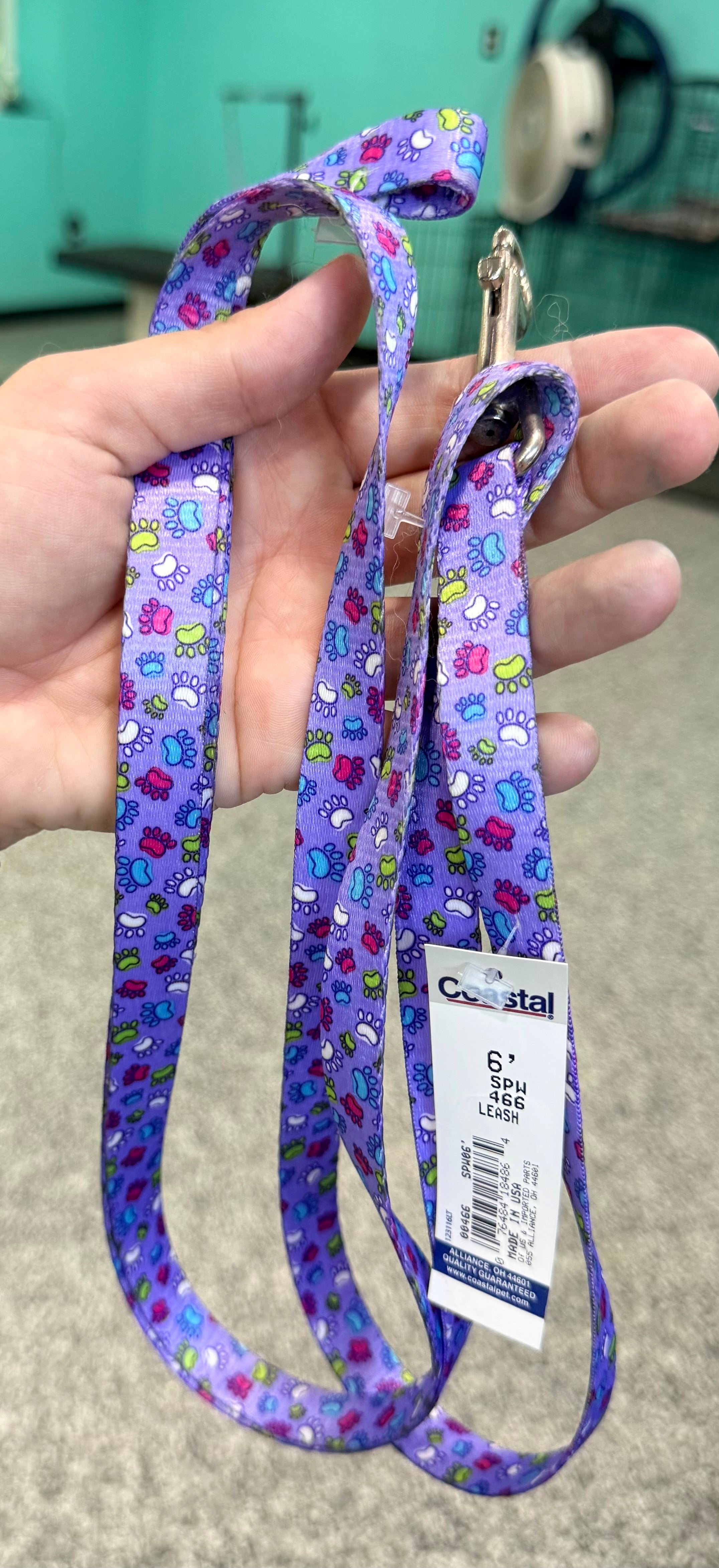 Multicolor paw print Coastal 6 ft leash