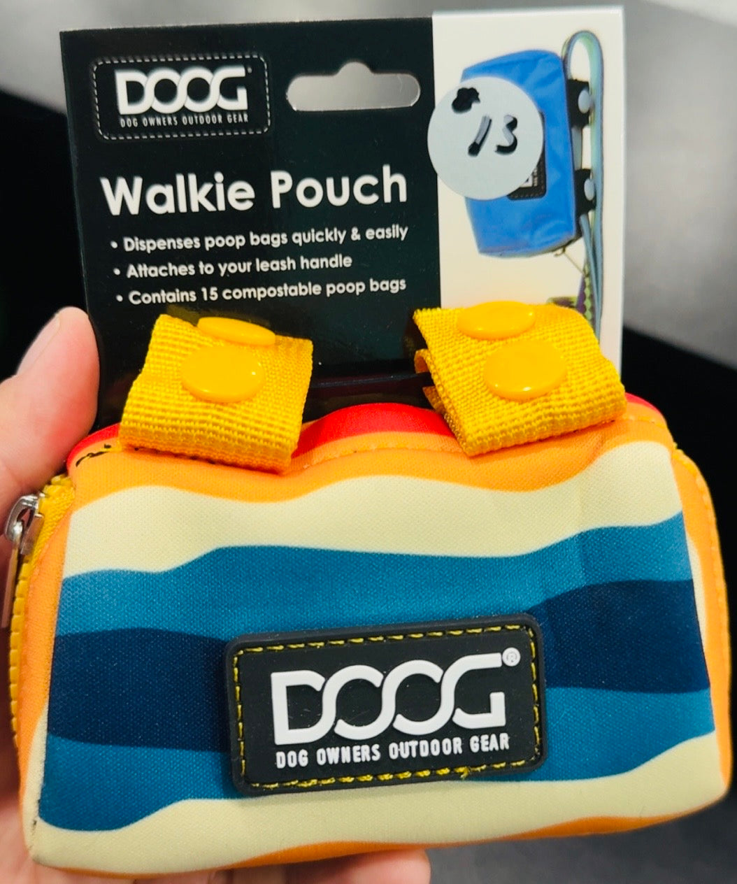 Blue & yellow stripe Neoprene DOOG poop bag holder
