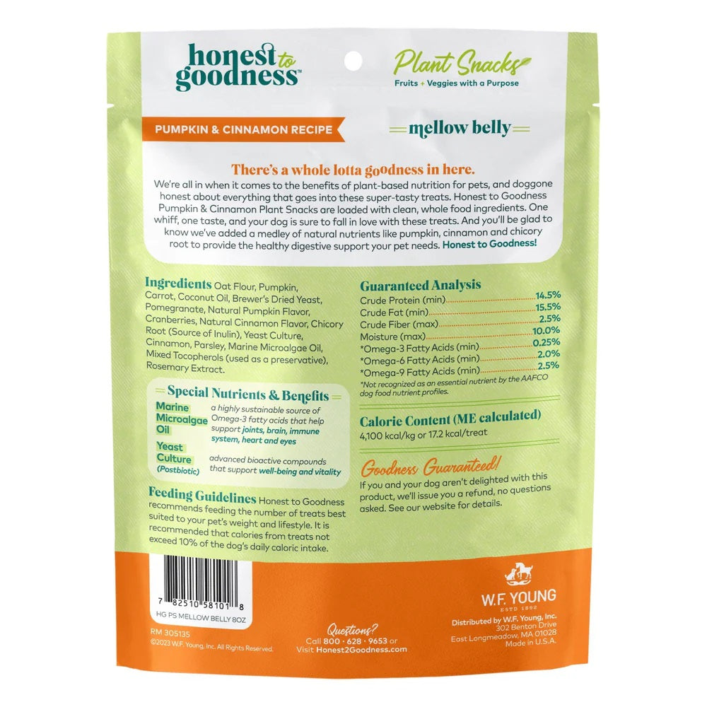 Honest To Goodness Plant Snacks Mellow Belly Pumpkin & Cinnamon Recipe Dog Treats 8oz