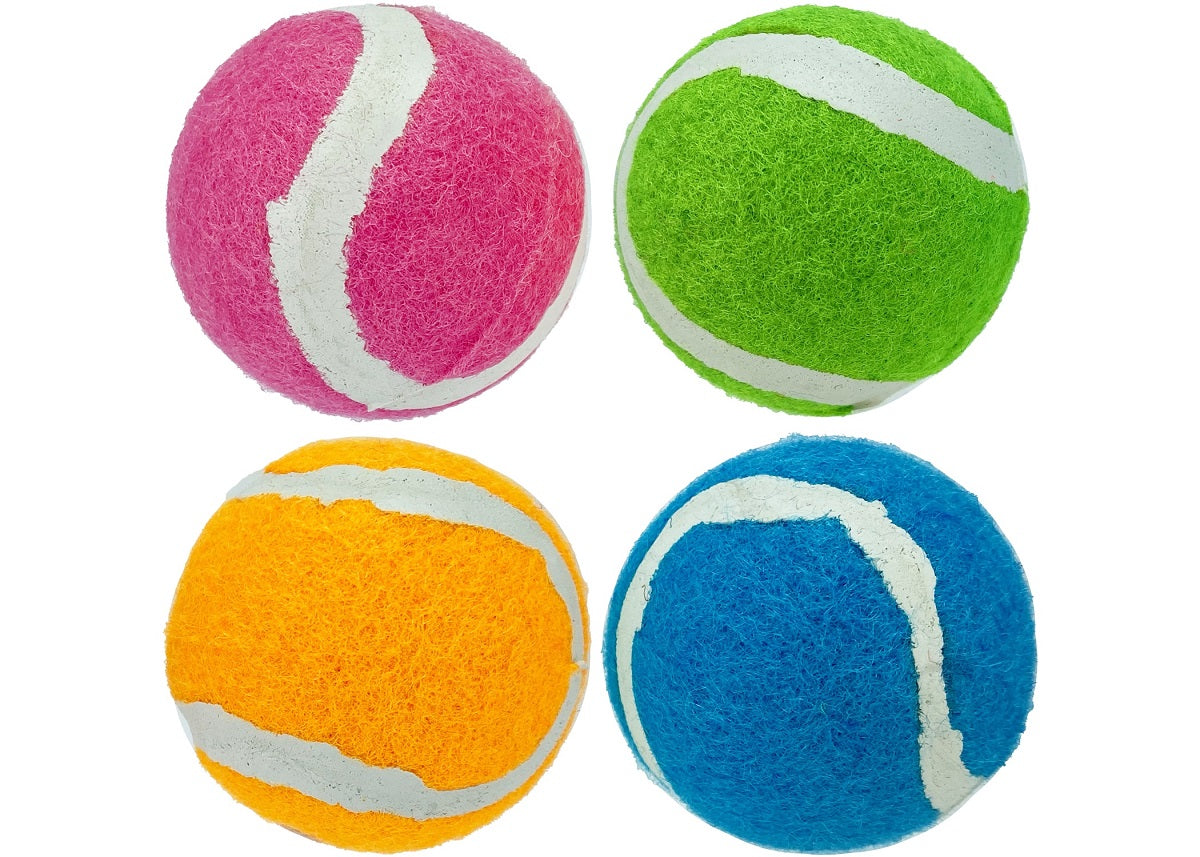 Multipet Minipet Squeaky Tennis Balls Dog Toy Assorted Colors 4pk 2″