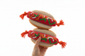 BARK hot dog plush dog toy with light and airy white background